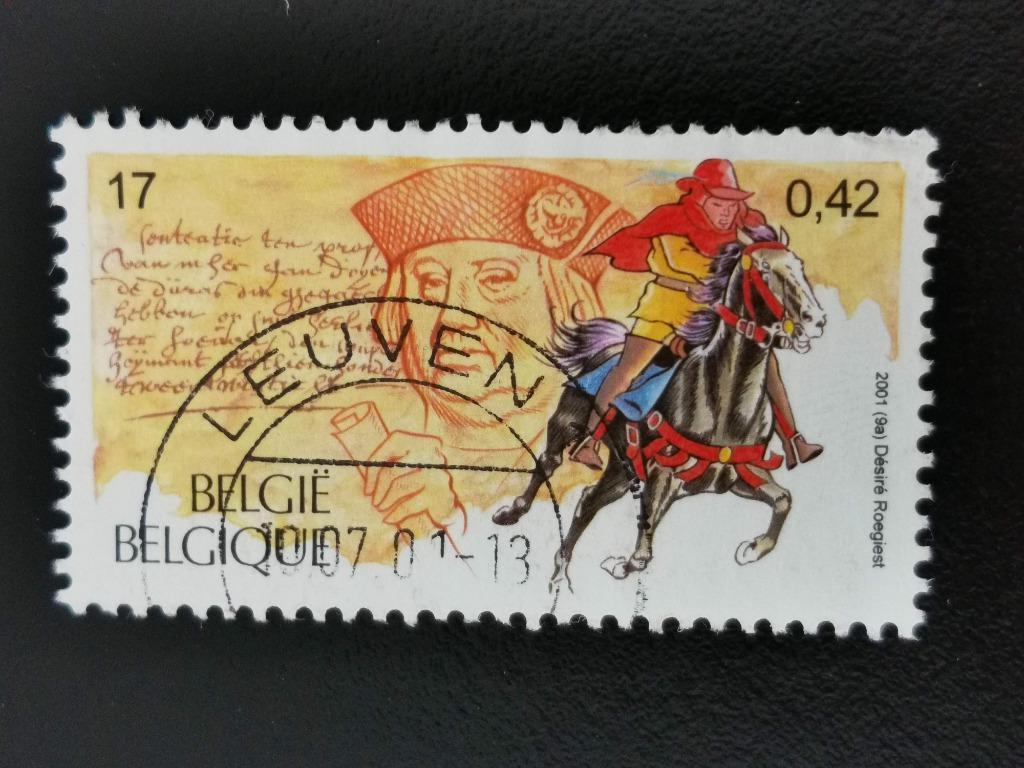 België 2001 - post 16e eeuw - postbode op paard, Ophalen of Verzenden, Gestempeld