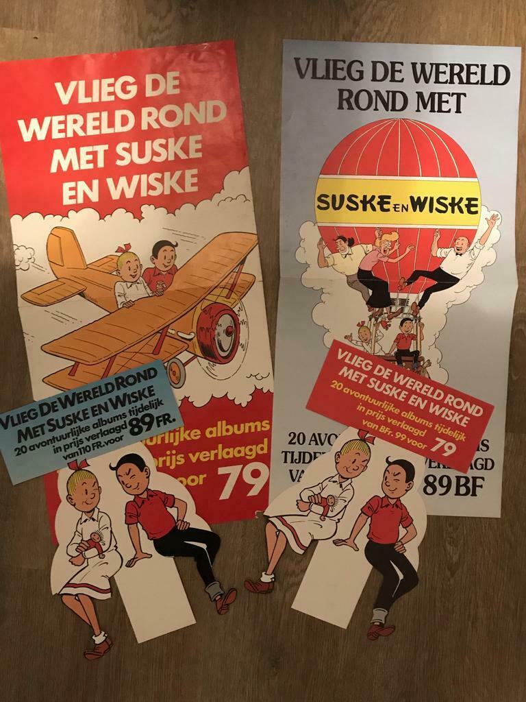 ♦️S&W🗯 Vlieg de wereld rond met Suske en Wiske., Collections, Personnages de BD, Comme neuf, Image, Affiche ou Autocollant, Bob et Bobette