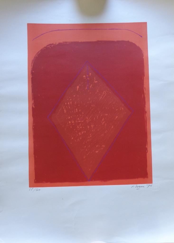 RENAAT IVENS / ABSTRACTIE / KLEURLITHO / 70x50cm / SIG 1975, Antiquités & Art, Art | Lithographies & Sérigraphies, Enlèvement ou Envoi