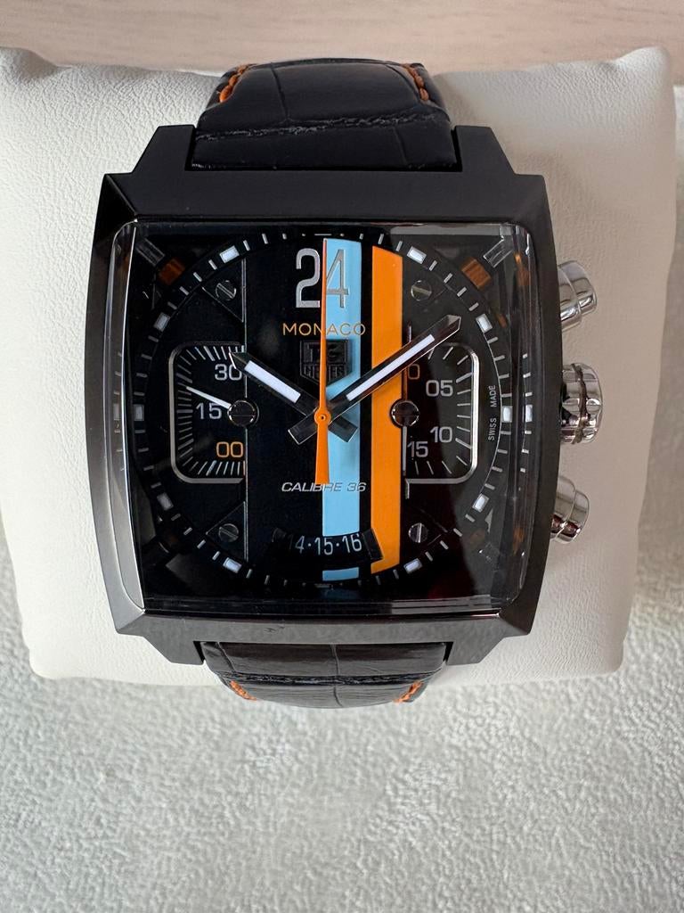 TAG Heuer Calibre 36 Monaco CAL5110.FC6265, Montre-bracelet, Enlèvement ou Envoi, Cuir, TAG Heuer