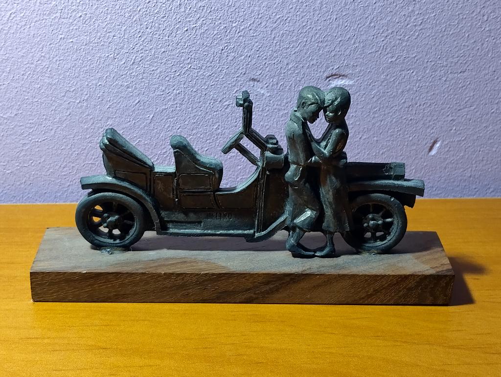 Couple voiture peltro argentato 1000 14cm vintage 60/70, Enlèvement
