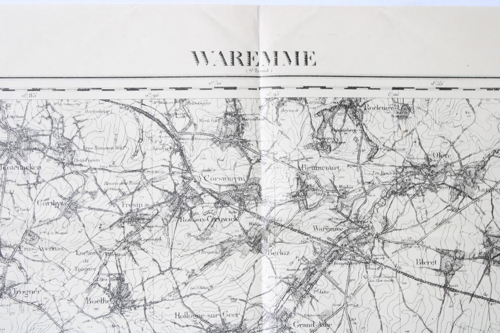 ancienne carte topographique Waremme, 1915, Enlèvement ou Envoi, Belgique, Utilisé, Carte géographique