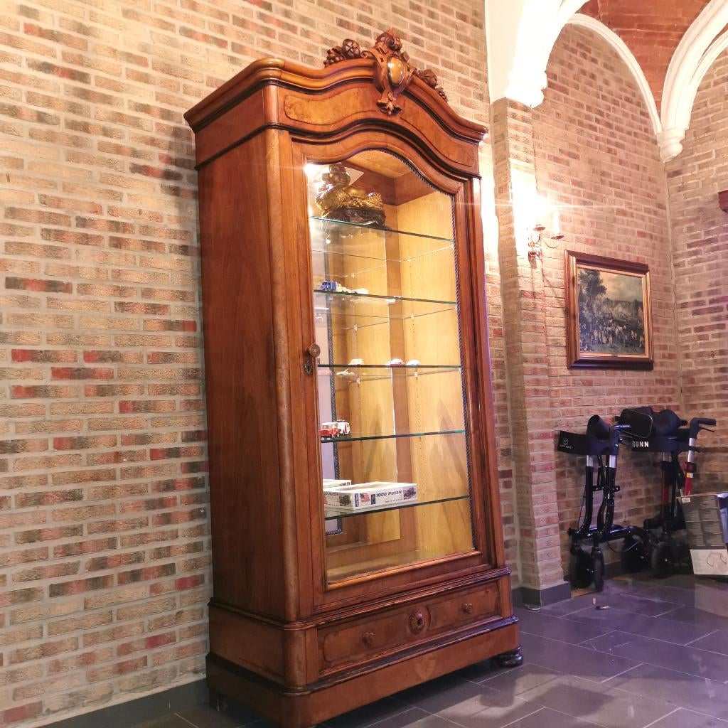 Antieke 1-deurs vitrine (collectie) kast H 236 B 114 D 58, Antiek en Kunst, Ophalen