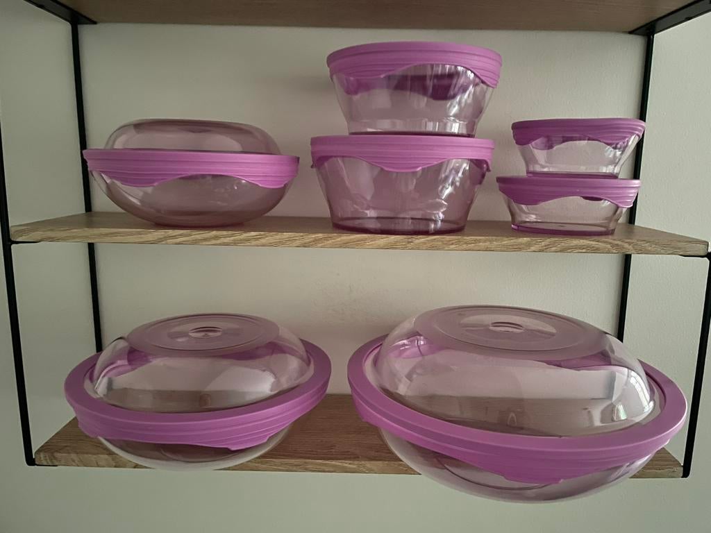 Set 7 bewaardozen van Sunrise, Huis en Inrichting, Ophalen of Verzenden, Zo goed als nieuw, Paars, Bak of Kom