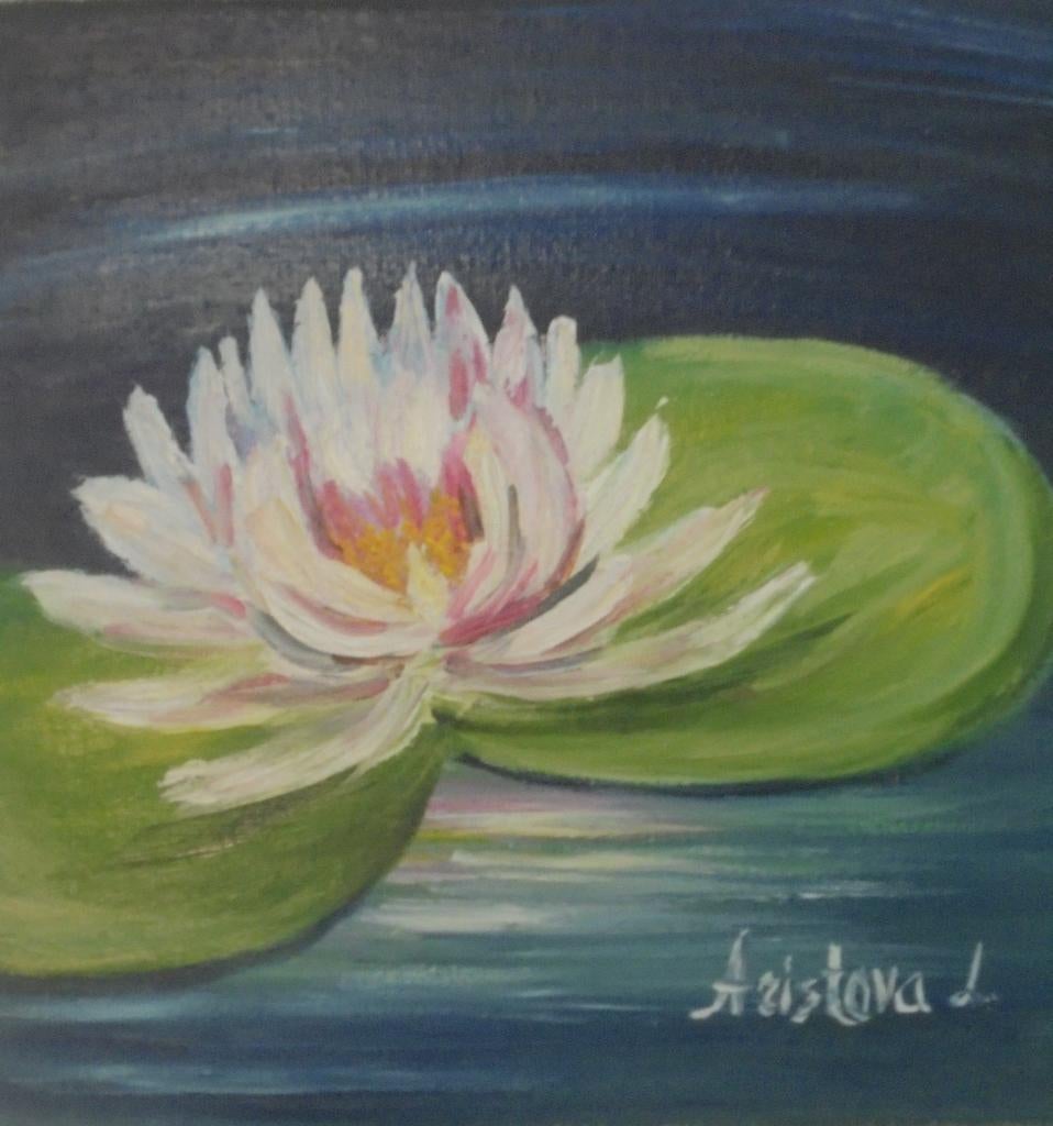 petite peinture à l'huile nénuphar (20x20cm), Antiquités & Art, Enlèvement ou Envoi