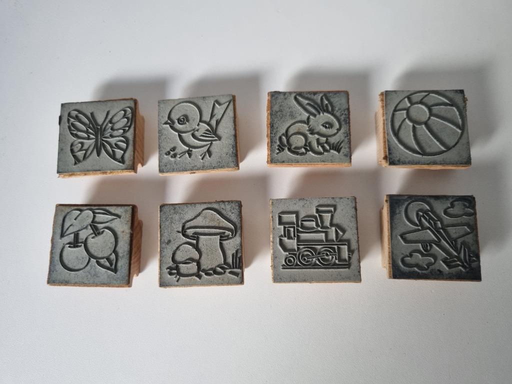 Vintage houten stempelset, Hobby en Vrije tijd, Ophalen of Verzenden, Gebruikt, Houten stempel