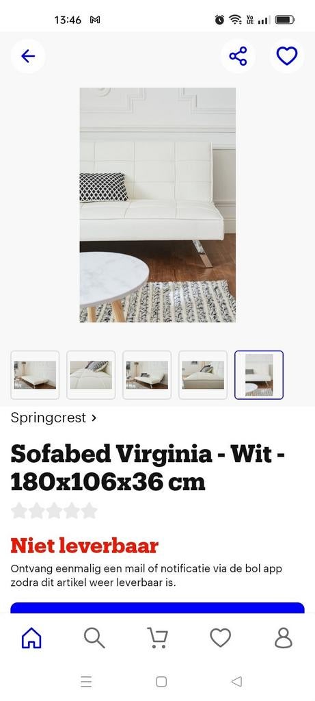 Springcrest sofabed Virginia wit.Vaste prijs.Nieuw prijs 299, Enlèvement, Comme neuf, Blanc