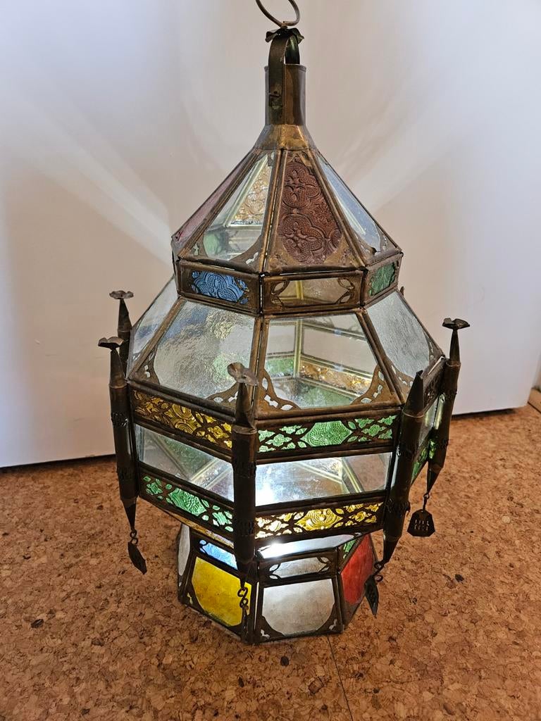 Lampe marocaine cuivre et verre coloré, Lampe marocaine traditionnelle, Verre, Moins de 100 cm, Enlèvement