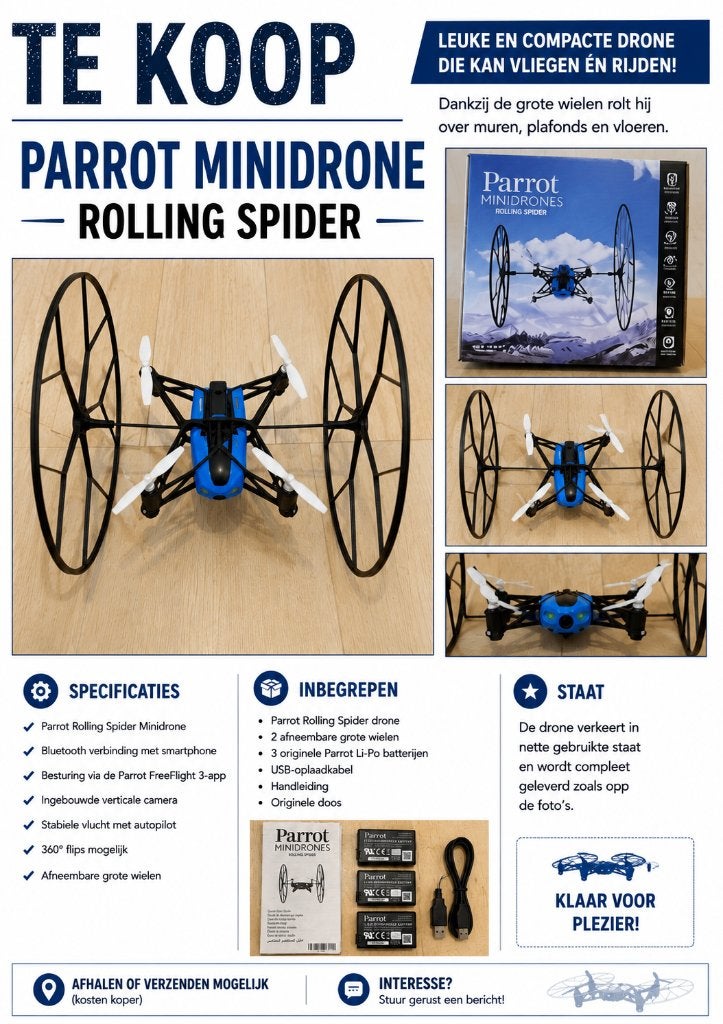 Parrot Minidrone Rolling Spider – Compleet met 3 batterijen, Audio, Tv en Foto, Drones, Ophalen, Parrot