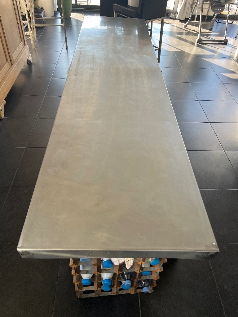 Oude werkbank met alu blad, 200 cm ou plus, Chêne, Enlèvement, Utilisé