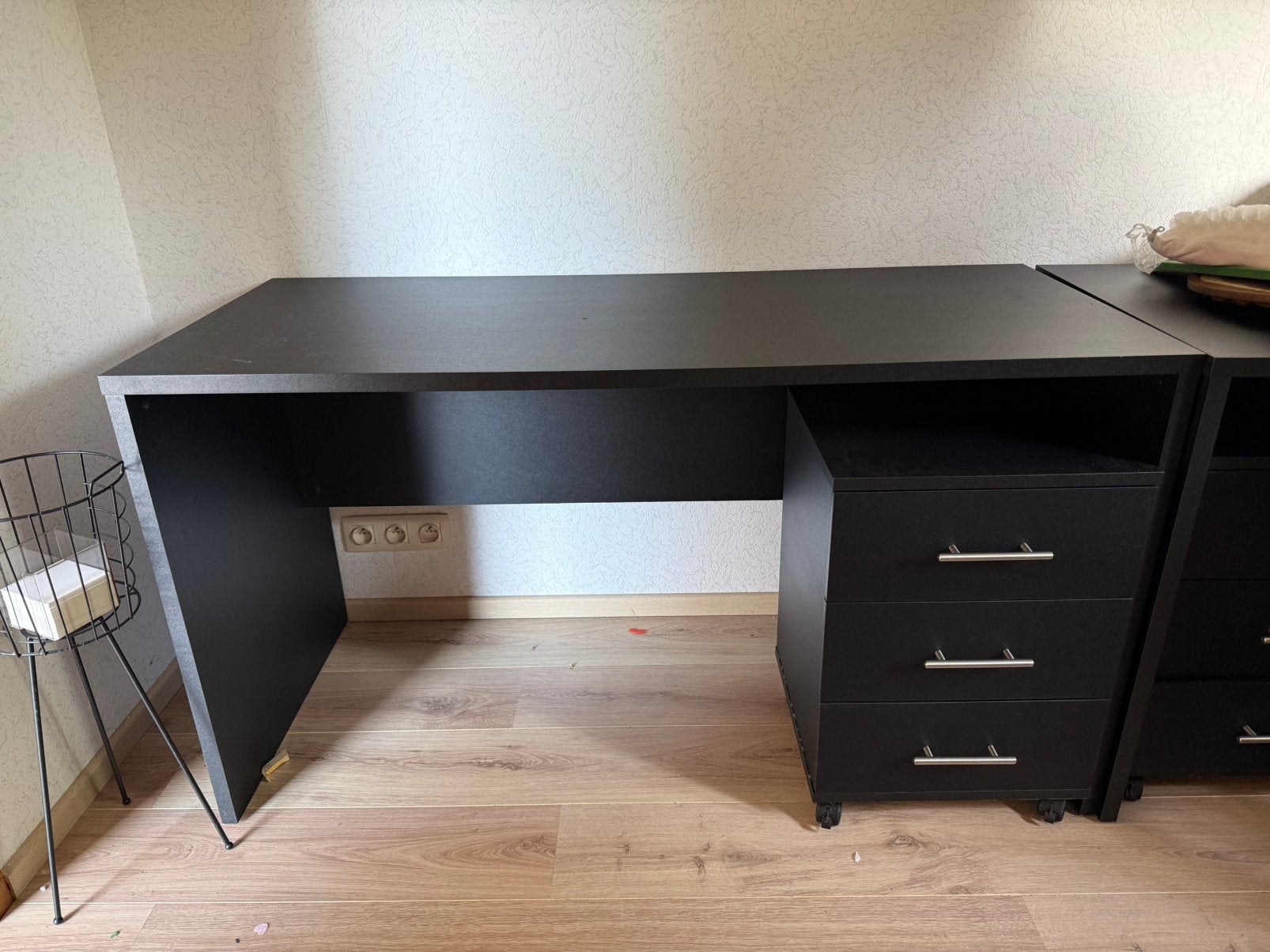 Bureau met kastje op wielen, Enlèvement, Comme neuf, Noir, Bois