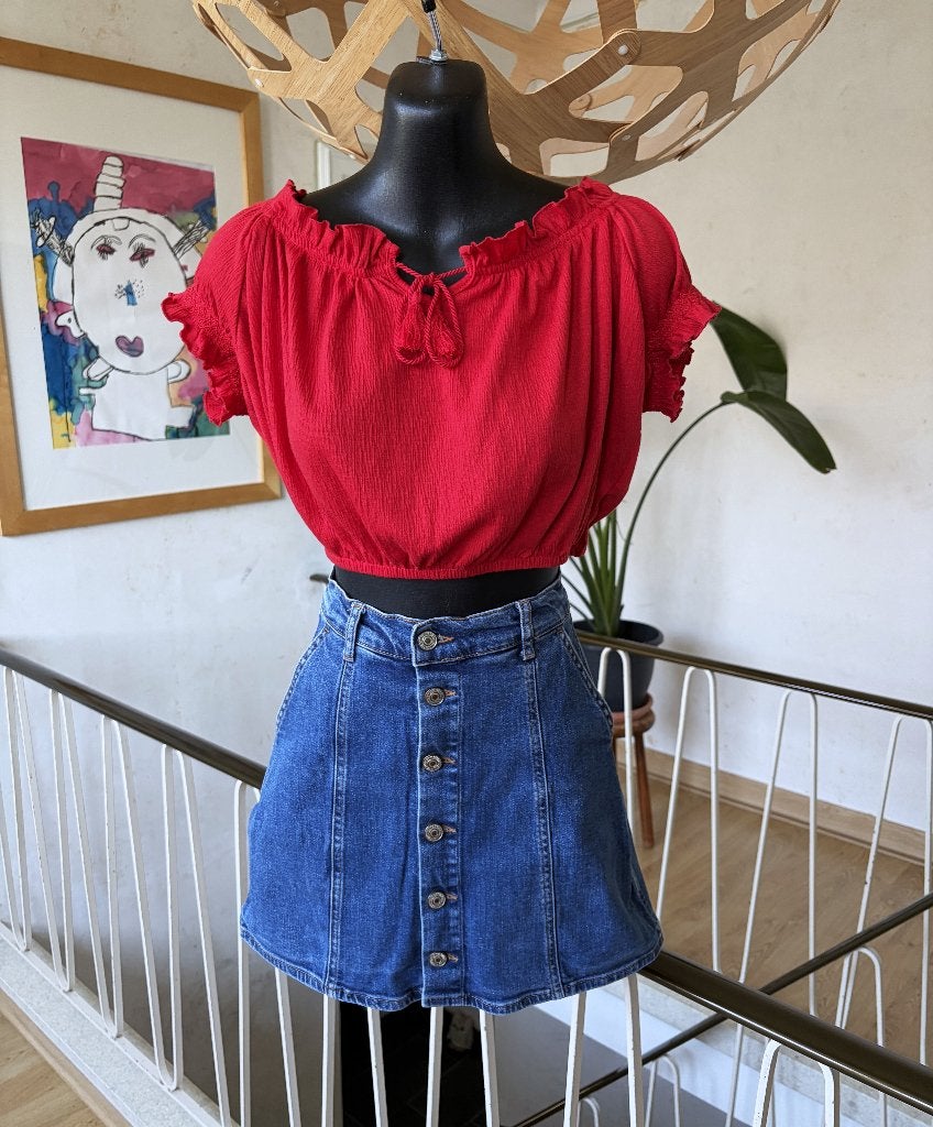 FB Sister "off the shoulder" crop bloesje, rood, mt L (40), Maat 38/40 (M), Ophalen of Verzenden, FB Sister, Gedragen