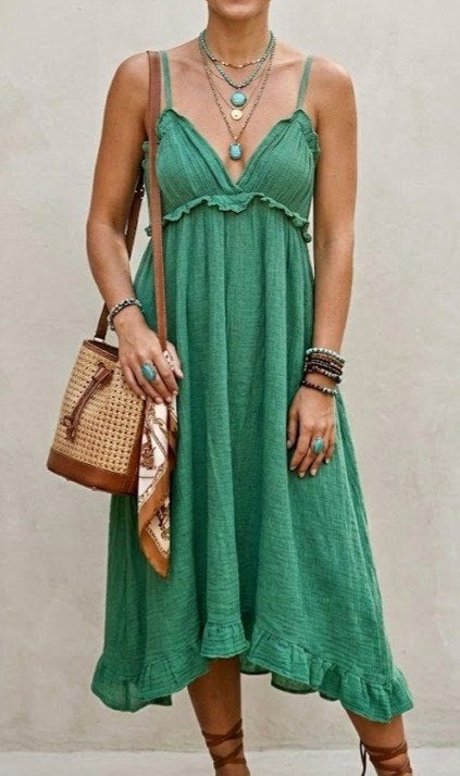 mooi groene zomer jurk, Taille 38/40 (M), Comme neuf, Vert, Sous le genou