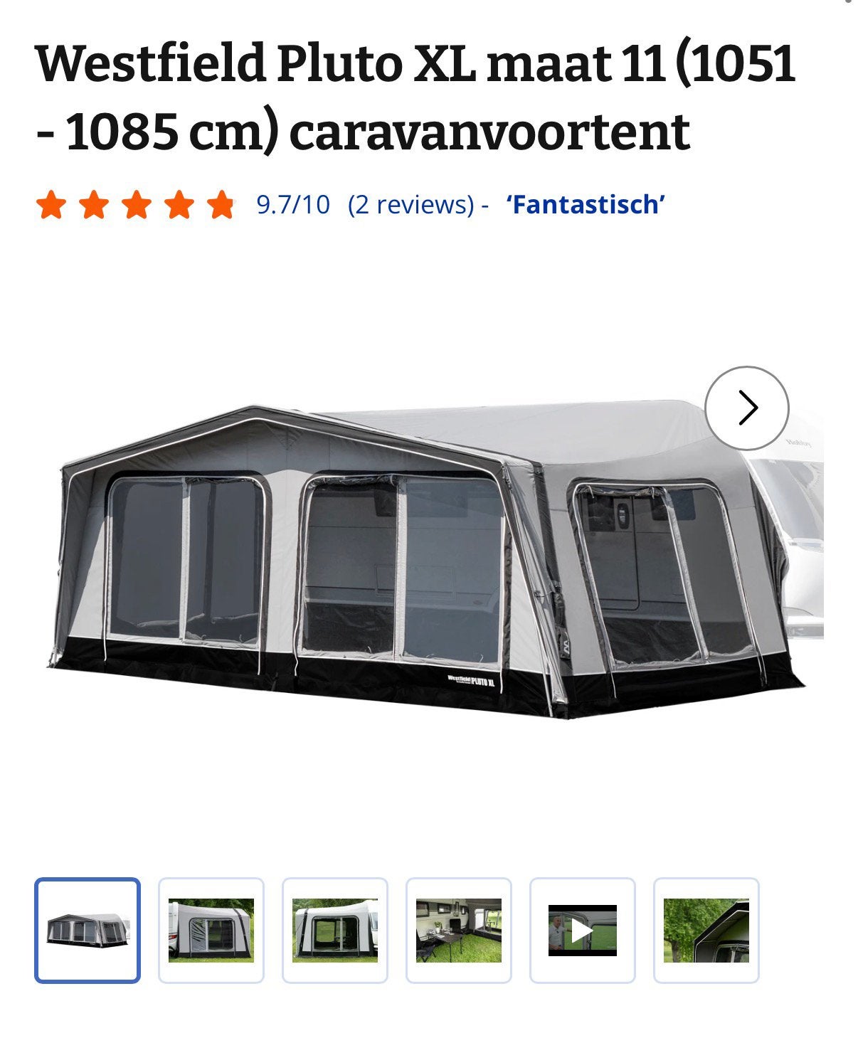 Westfield Pluto XL maat 11 (1051-1085 cm) caravanvoortent, Caravans en Kamperen, Voortenten en Luifels, Ophalen, Zo goed als nieuw