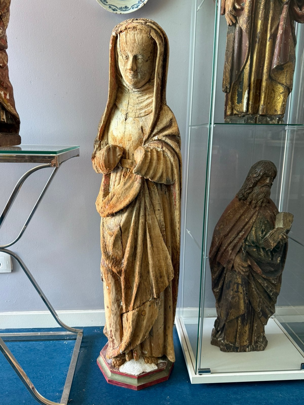 Antiek houten beeld / Maria van een calvarie scène 15e eeuw, Antiek en Kunst, Ophalen of Verzenden