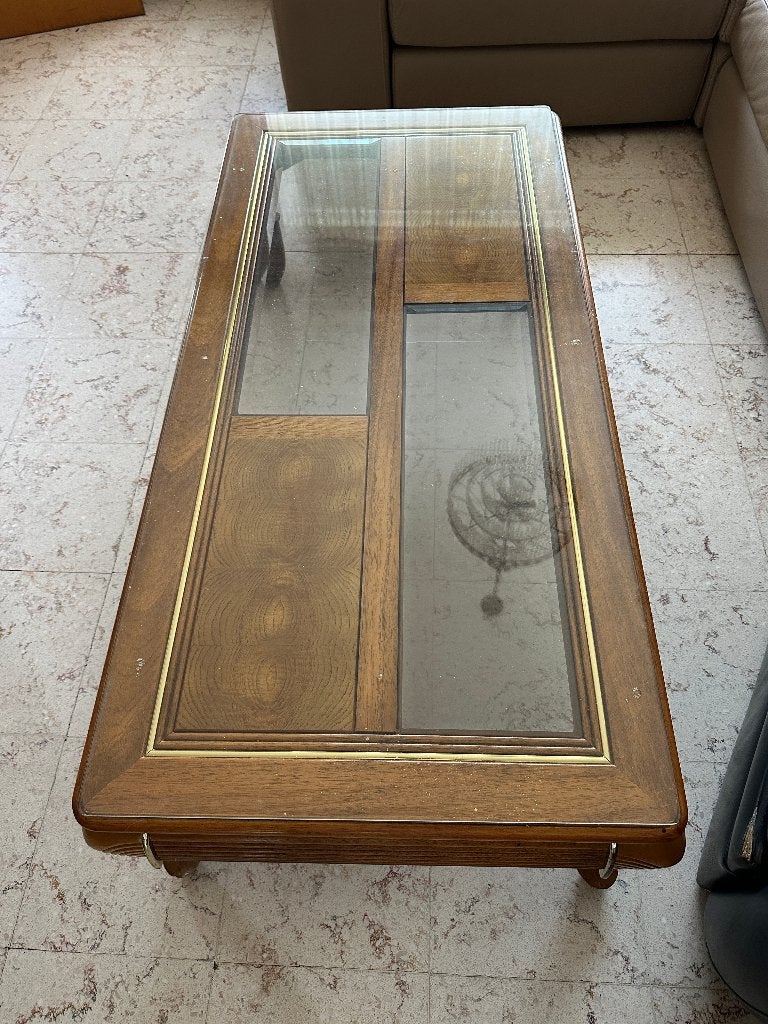 Salontafel met glas, Huis en Inrichting, Tafels | Salontafels, Ophalen, Gebruikt, 100 tot 150 cm, Vintage