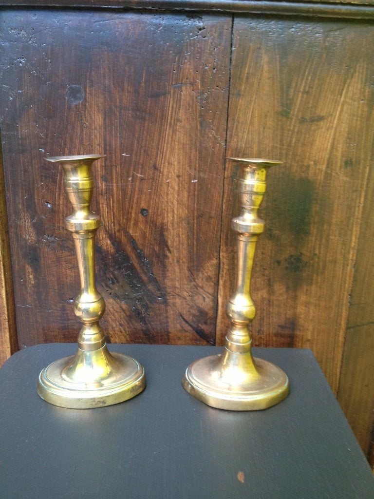 2 echt koperen antieke Vlaamse kandelaars, Antiek en Kunst, Ophalen, Koper of Brons