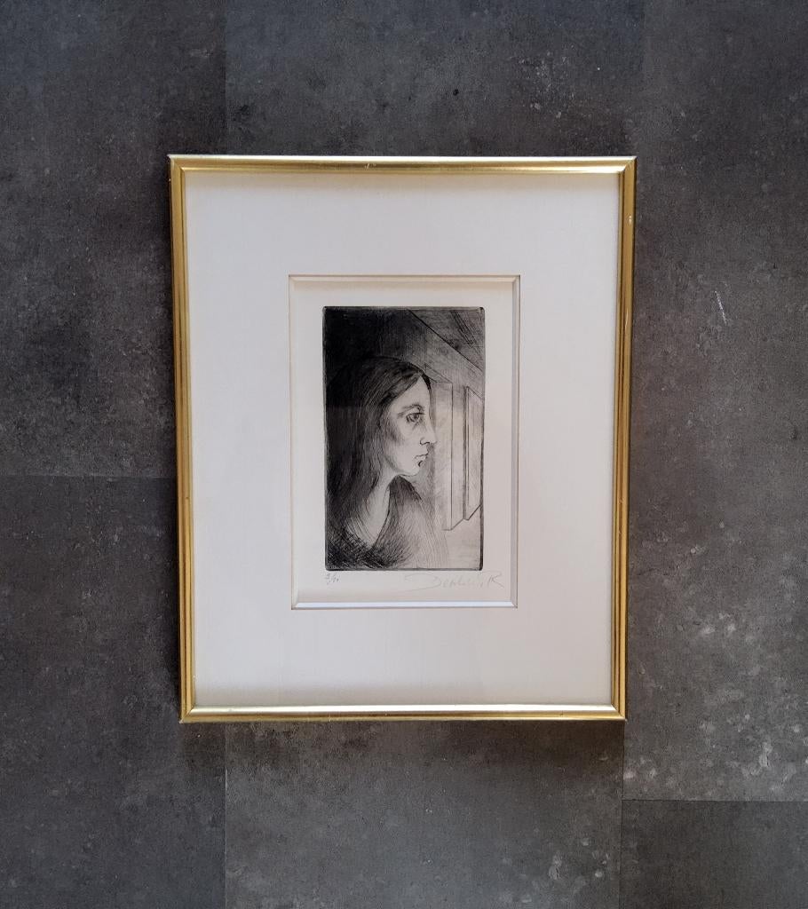 Ets meisje 9/30 door Roland Devolder, Antiek en Kunst, 33 cm, Portret, 41 cm, 1950 - 1999