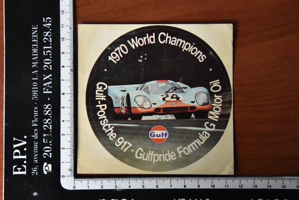 Sticker Gulf-Porsche 917 Wereldkampioenen 1970, Ophalen of Verzenden
