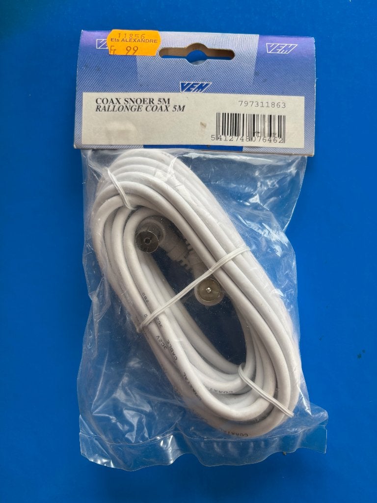 Câble coax téléviseur 5m, 75 Ohm, Enlèvement, Neuf, 2 à 5 mètres, Câble coaxial