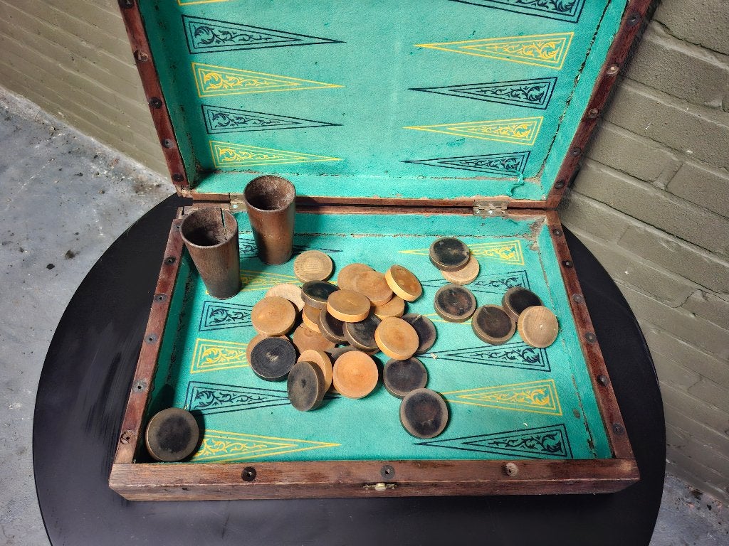 Groot Antiek Houten Backgammon Spel, Antiek en Kunst, Ophalen