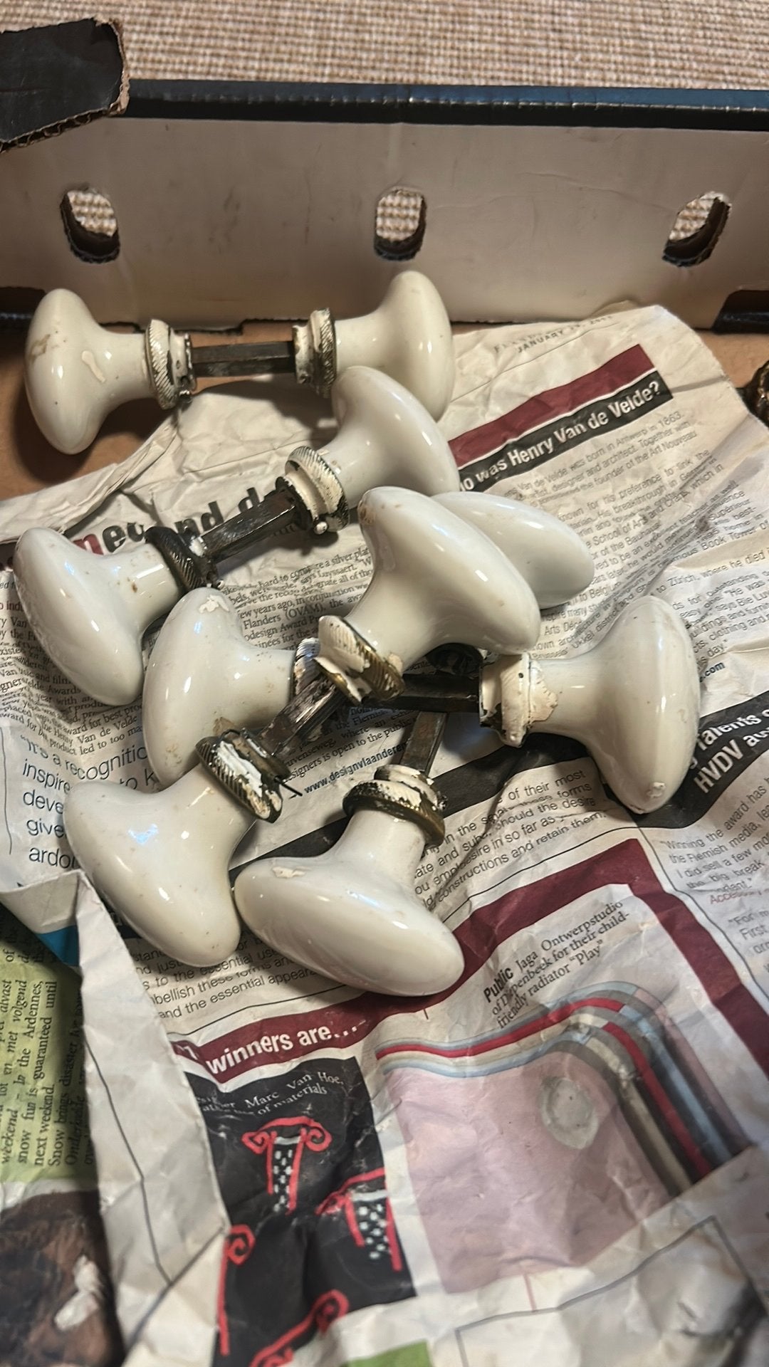 5 paires de Poignées en porcelaine blanche, Enlèvement ou Envoi