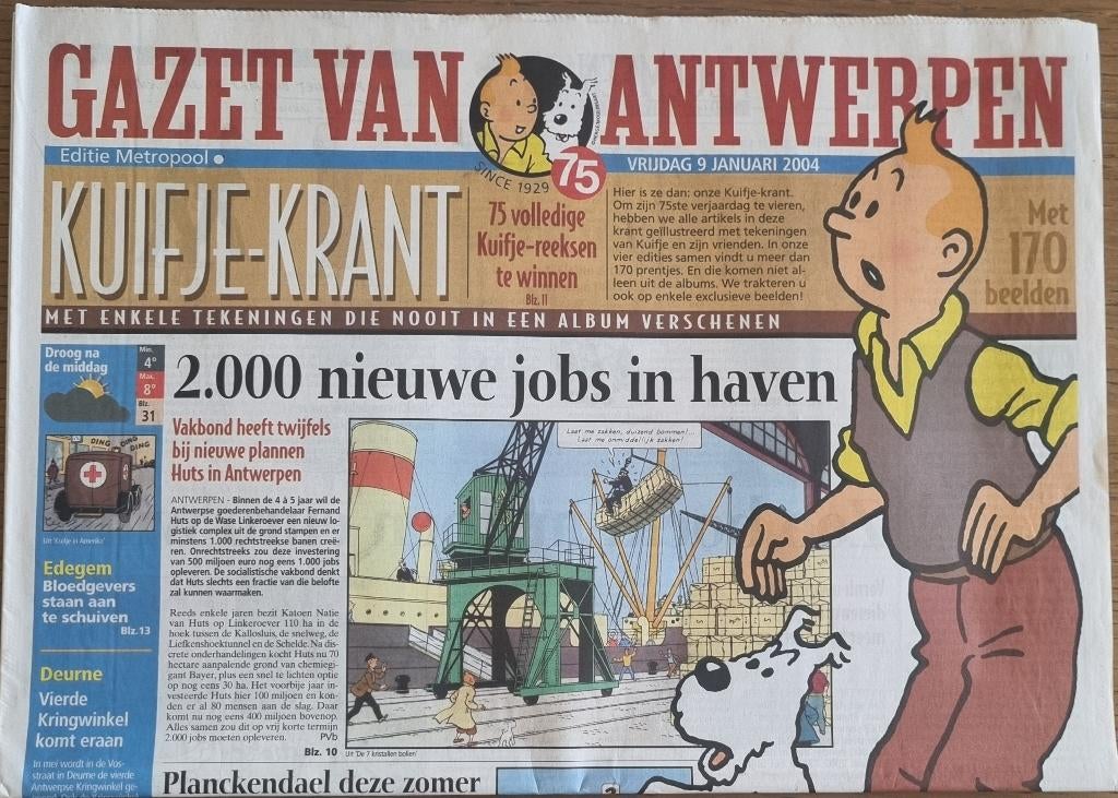 Kuifje Tintin krant journal Gazet Van Antwerpen Metropool, Ophalen of Verzenden, 1980 tot heden, Krant