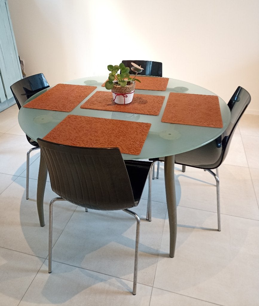 Tafel met 4 stoelen, Huis en Inrichting, Tafels | Eettafels, Ophalen, Gebruikt, Glas, Rond