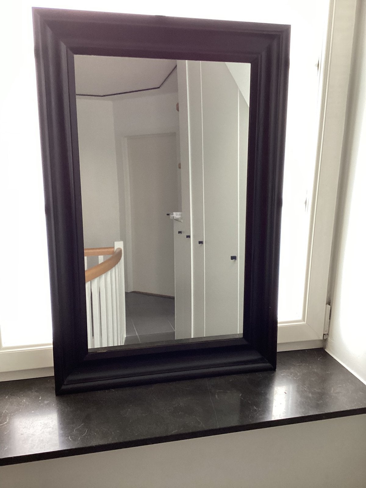 Rechthoekige spiegel met houten kader, Huis en Inrichting, Ophalen, Zo goed als nieuw, Rechthoekig