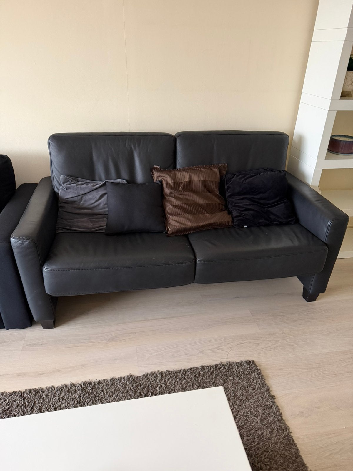 Lederen 2 zit zwart, Maison & Meubles, 75 à 100 cm, 200 à 250 cm, Banc droit, Comme neuf