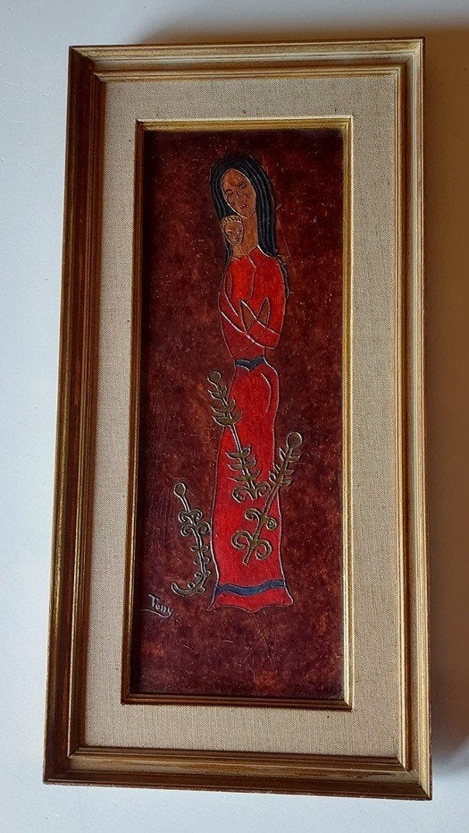 schilderij ingekaderd - vrouw met kind, Ophalen