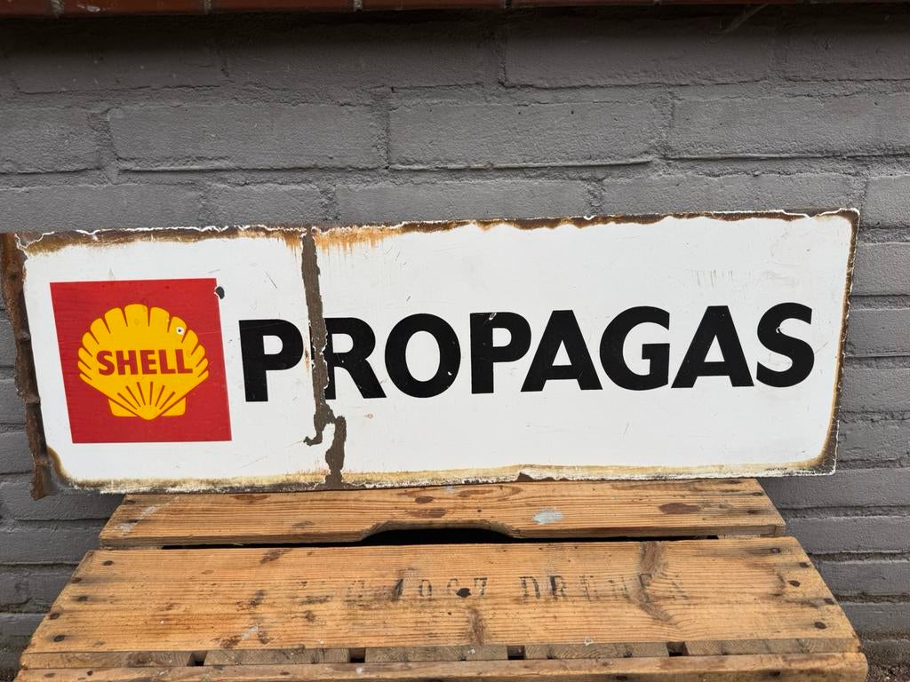 Oud SHELL emaille reclamebord, Ophalen of Verzenden, Gebruikt, Reclamebord