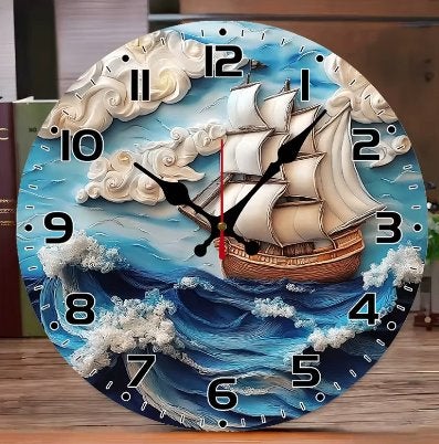 Ronde wandklok van hout Storm, Zeilboot (25cm), Ophalen of Verzenden, Nieuw, Wandklok