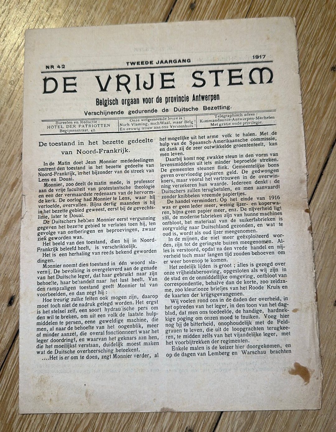 De vrije stem 1917 zeldzaam blad nr 42, Ophalen of Verzenden, Overige soorten, Boek of Tijdschrift