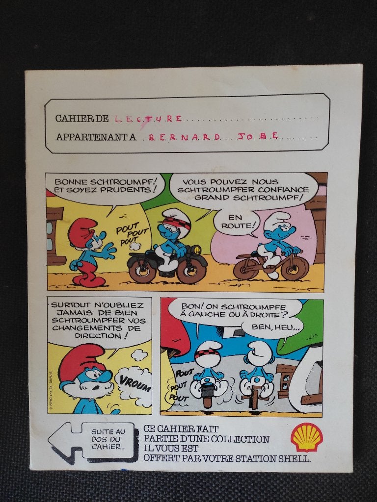 Cahier (ligné) schtroumpf (Pub. Shell/Via secura)., Collections, Schtroumpfs, Comme neuf, Ustensile, Différents Schtroumpfs, Enlèvement ou Envoi