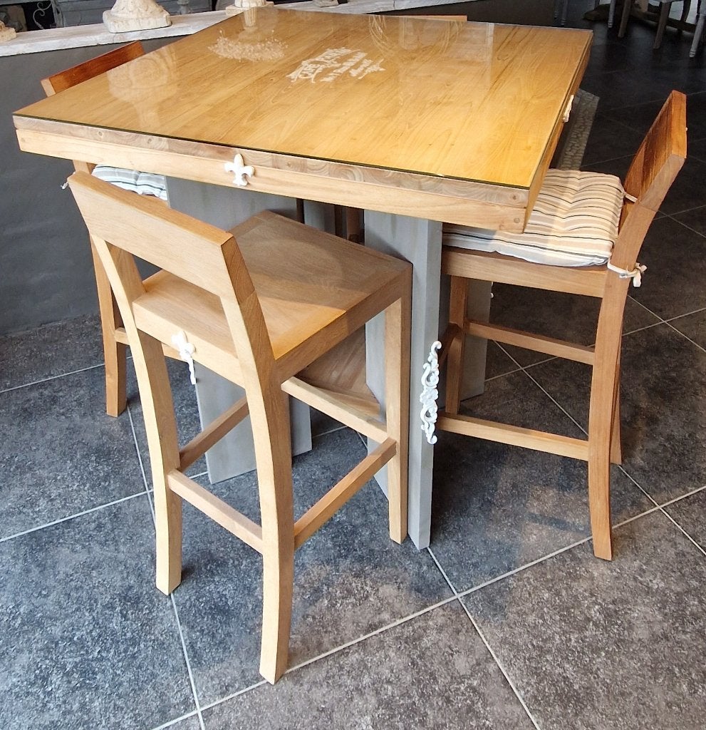 Meubles Table teck + chaises, Ophalen, Gebruikt, 100 tot 150 cm, 50 tot 100 cm