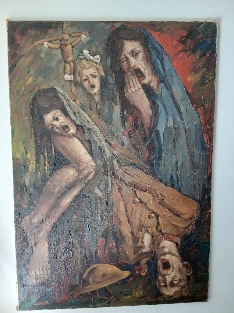 Peinture à l'huile surréaliste Albert Vael 100 cm x 70 cm, Enlèvement