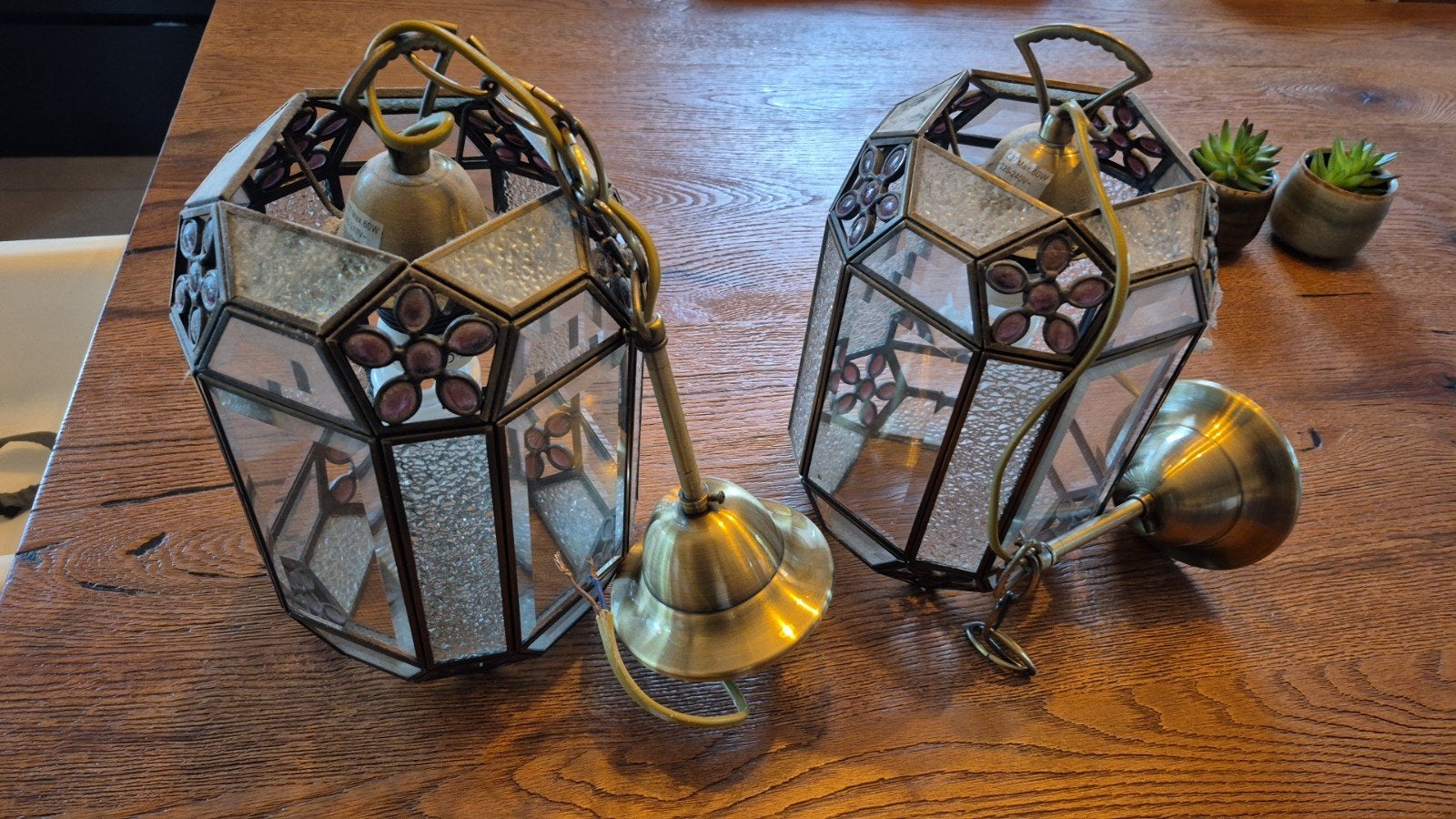 hanglampen 2 x, Ophalen, Zo goed als nieuw, Glas, Lucide