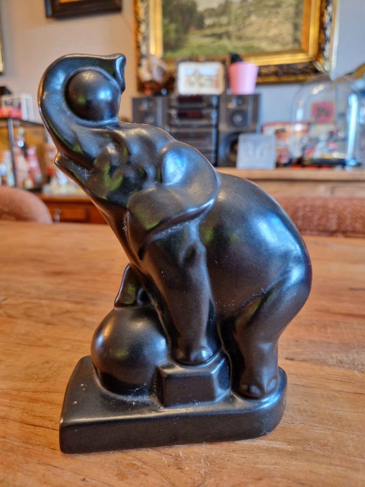 Art-deco beeldje Fontinelle circus olifant  zwart, Ophalen of Verzenden