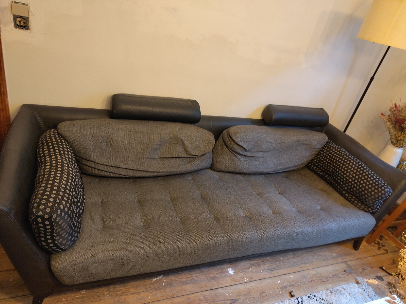 grijs-zwarte Roche Bobois bank, Ophalen, Gebruikt, Roche Bobois, Leer