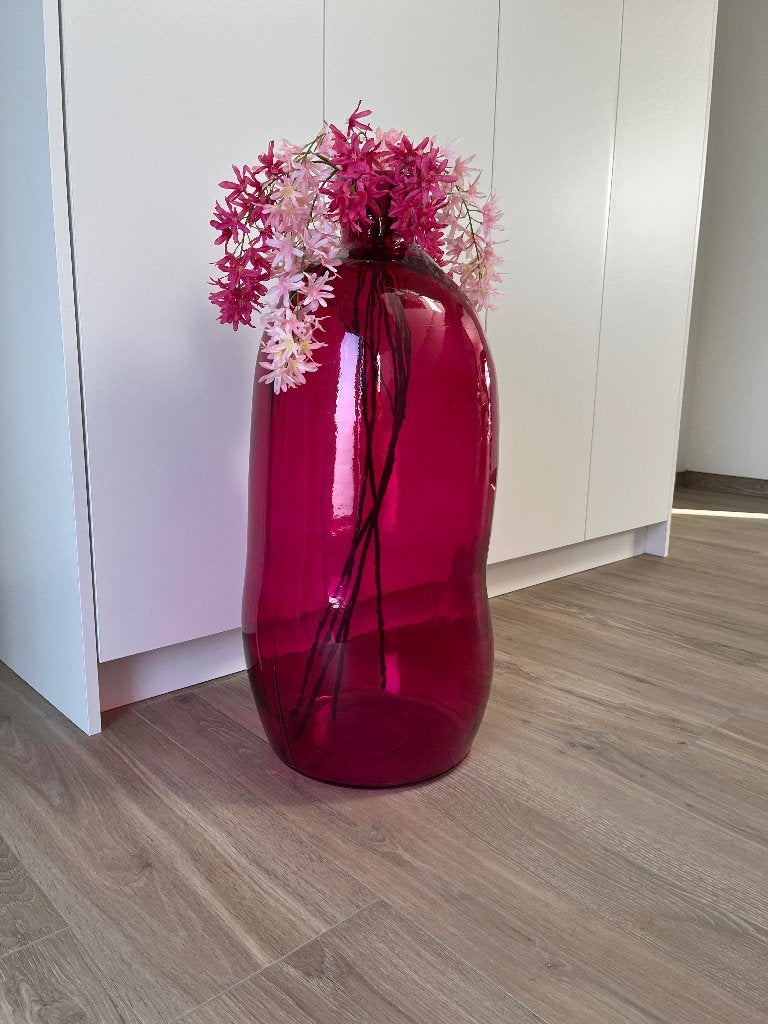 Grote vaas met stoffen bloemen, Ophalen, Inclusief droogbloemen, Roze, 75 cm