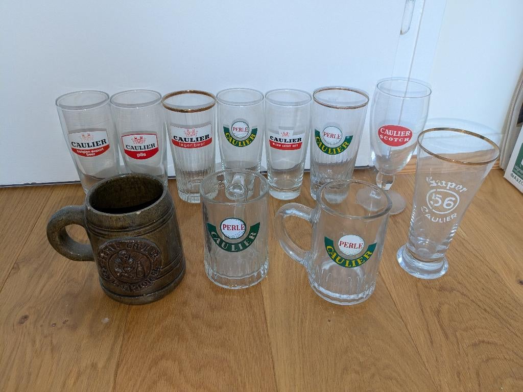 Set antieke glazen van Brasserie CAULIER - PERLE, Ophalen
