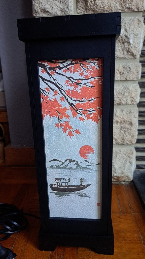 Lampe de table zen style japonais - Bateau, Maison & Meubles, Utilisé, Bois, 37 cm, Avec interrupteur