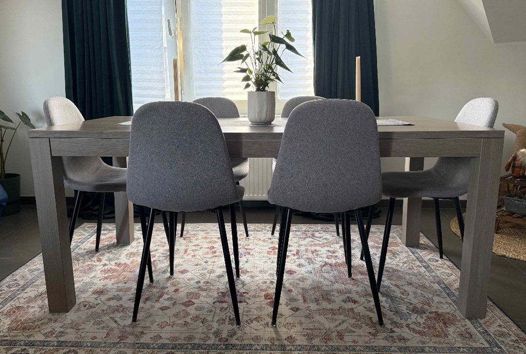 Eetkamerset – eettafel 180 90 cm + 6 stoelen, Ophalen, Gebruikt, 4 tot 6 stoelen