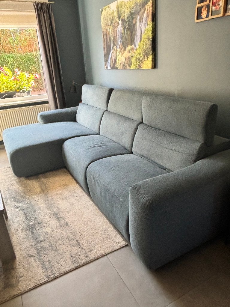 Belle assise d'angle avec 2 relaxants électriques + pouf, Maison & Meubles, Enlèvement, Comme neuf, Bois, Modern