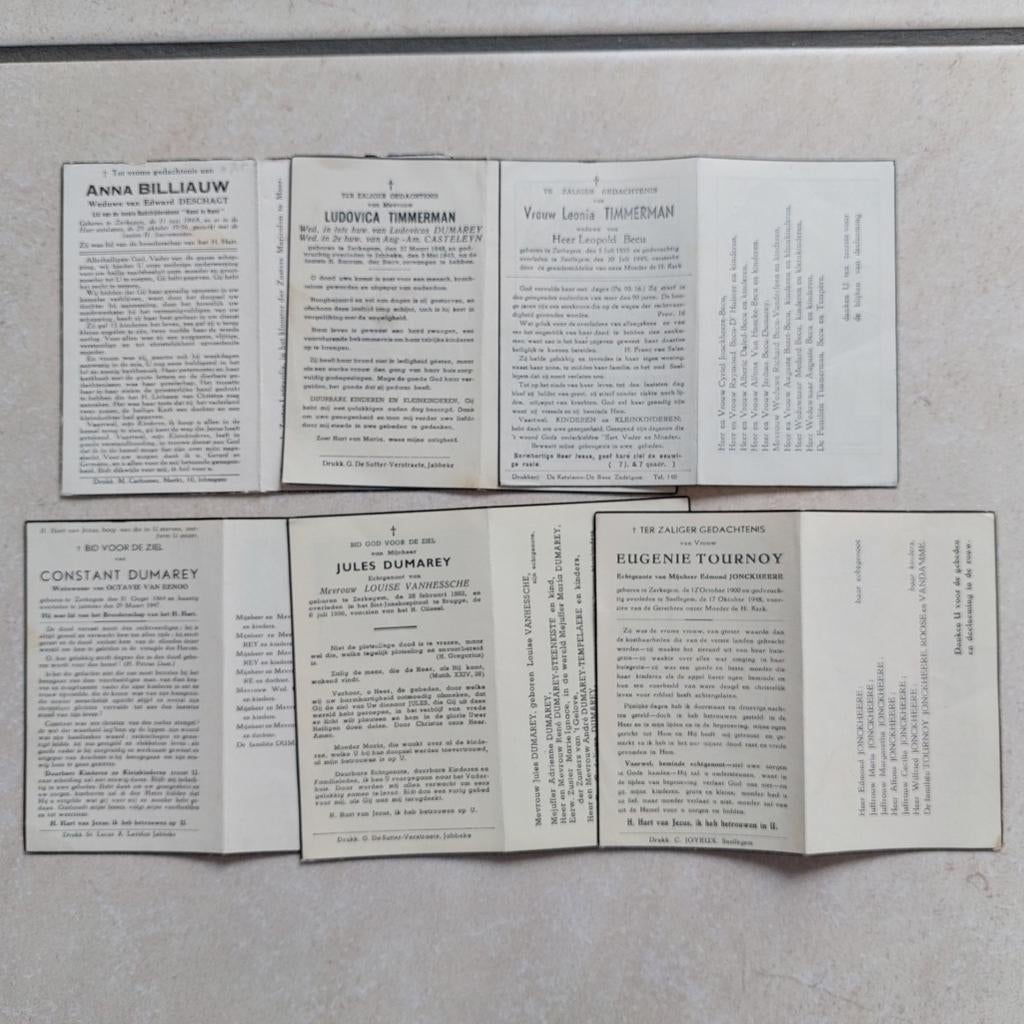 Lot van 6 oude doodsprentjes van Zerkegem, Ophalen of Verzenden