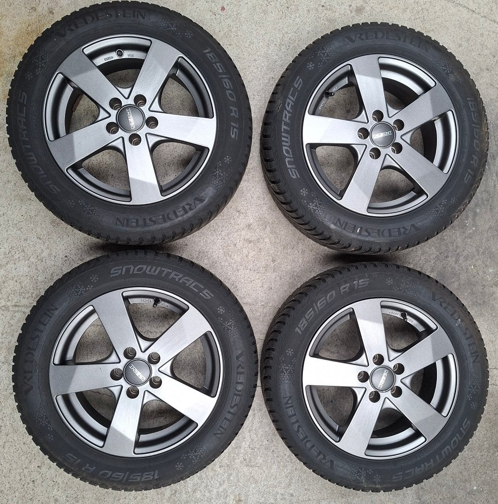 Jantes 5x100 + pneus 185/60/15, 15 pouces, Pneus et Jantes, Pneus hiver, Véhicule de tourisme