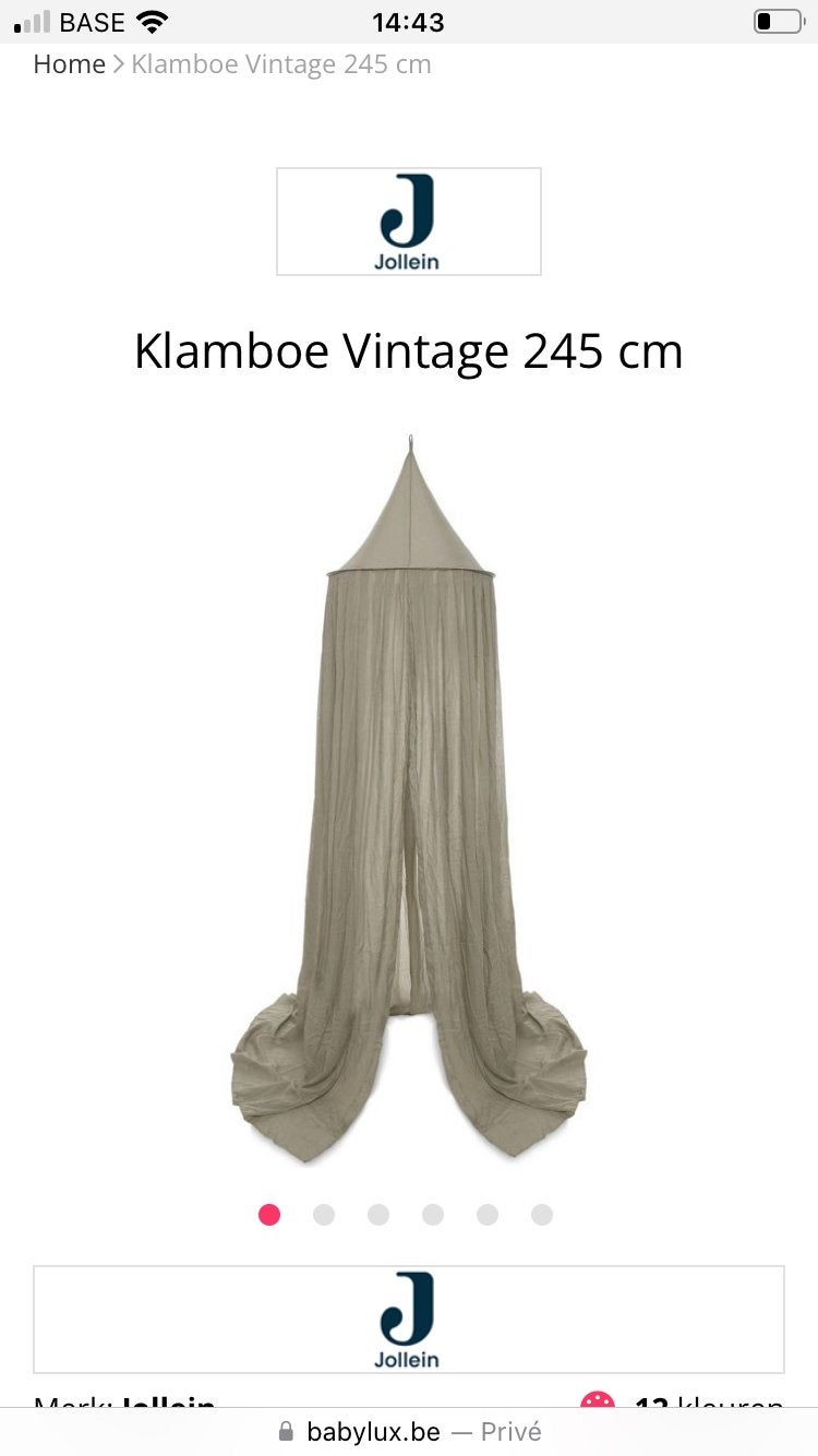 Hemeltje bed Jollein olijfgroen 245cm - nieuwe staat!, Ophalen, Groen, Wasbaar, Jollein