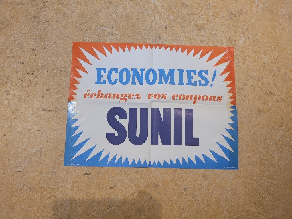 Oude reclame van Delhaize Sunil, Verzamelen, Ophalen of Verzenden, Gebruikt, Reclamebord