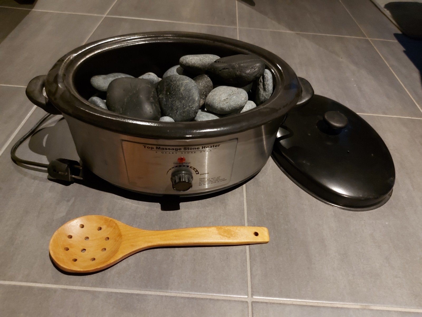 hotstone heater met opscheplepel en stenen, Ophalen, Hotstone